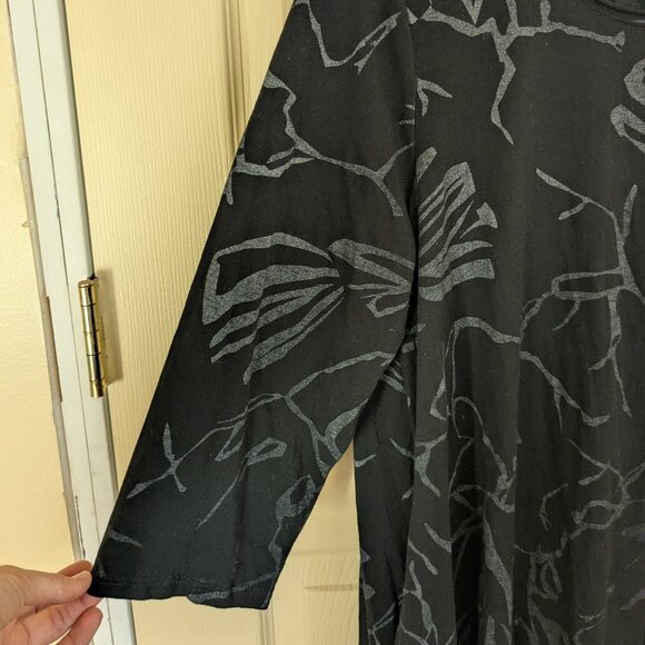 Chalet Et Ceci Blouse Tunic Top Lagenlook Size Large Black Floral 3/4 Sleeve - Picture 2 of 7